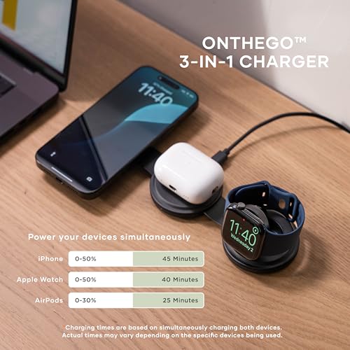 Satechi OntheGo 3-in-1 Wireless Charger, Qi2 15W Fast Charging, Black - color: Black
