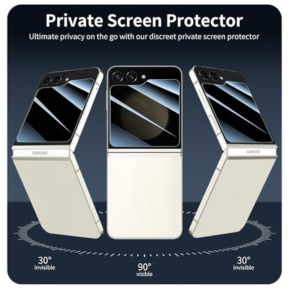 Privacy Screen & Camera Lens Protector for Samsung Galaxy Z Flip5, Double Shatterproof Anti-Spy Tempered Glass, Private Black Protection, 9H Hardness Anti-Scratch Case-Friendly, 3 Pack Each - color: Flip5 Black