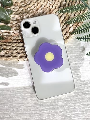 Cartoon Flowers Phone Grip Stand, Cute Clear Cell Phone Holder,Collapsible Cell Phone Accessory, Phone Charms Holder Support with Transparent Base for Kindle - color: purple