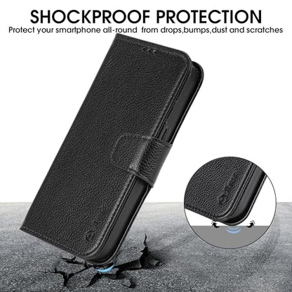 Arae Compatible with iPhone 15 Pro Case with Card Holder and Wrist Strap Wallet Flip Cover for iPhone 15 Pro 6.1 inch Men RFID Blocking Wristlet Kickstand,Litchi Black - color: Litchi Black, size: iPhone 15 Pro 6.1 inch