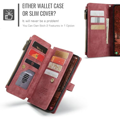 Compatible with Samsung Galaxy S26 Wallet Case,with Card Holder Kickstand Magnetic Zipper Pocket Lanyard Strap Wristlet,Leather Flip Case Wallet for Samsung Galaxy S26 5G 6.3 Inch (Red) - color: Red, size: S26 6.3 Inch