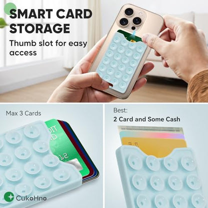 Suction Phone Card Holder Adhesive Mount,Up to 3 Cards,Baby Blue - color: Baby Blue
