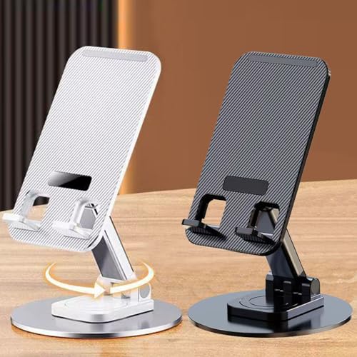 Cell Phone Stand 2 Pack,Angle Height Adjustable Cell Phone Holder for Desk,Foldable Desktop Phone Holder Cradle Dock with Silicon Pad Compatible with All Mobile Phones (Black + White)