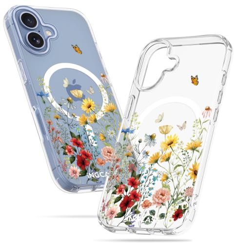 Cute Magnetic Case for iPhone 17 - Clear Slim Phone Cases Compatible with MagSafe Retro Flower Pattern Unique Design for Women Girls Girly Soft TPU Protective Cover for Apple 17 - color: Retro Flower, size: for iPhone 17