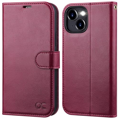 OCASE Compatible with iPhone 15 Wallet Case, PU Leather Flip Folio Case with Card Holders RFID Blocking Kickstand [Shockproof TPU Inner Shell] Phone Cover 6.1 Inch 2023, Burgundy - color: Burgundy