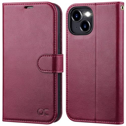 OCASE Compatible with iPhone 15 Wallet Case, PU Leather Flip Folio Case with Card Holders RFID Blocking Kickstand [Shockproof TPU Inner Shell] Phone Cover 6.1 Inch 2023, Burgundy - color: Burgundy