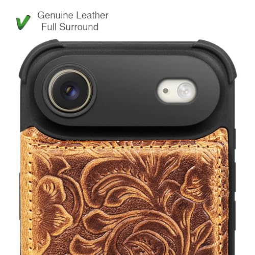 Wallet Real Leather Case Compatible with iPhone 17 Air 6.5" Brown | Genuine Leather,Shockproof, Anti-Fall Case,Flip Cover,with Card Slot,Double Magnetic Buckle,Kickstand,RFID Blocking Brown - color: Brown, size: 6.5"-17 Air