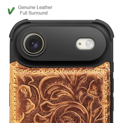 Wallet Real Leather Case Compatible with iPhone 17 Air 6.5" Brown | Genuine Leather,Shockproof, Anti-Fall Case,Flip Cover,with Card Slot,Double Magnetic Buckle,Kickstand,RFID Blocking Brown - color: Brown, size: 6.5"-17 Air