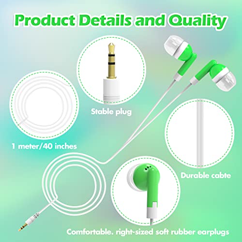 CN-Outlet Wholesale Earbuds Bulk Headphones Individually Bagged 50 Pack for iPhone, Android, MP3 Player for Schools, Libraries, Hospitals (Green) - color: Green