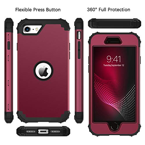 BENTOBEN for iPhone SE 2022 Case and iPhone SE 2020 Phone Case, Heavy Duty 3 in 1 Full Body Rugged Shockproof Hybrid Hard PC Soft Rubber Bumper Protective Girls Women Boy Men Cover, Wine Red/Burgundy - color: Black/Wine Red