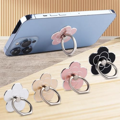 4pcs Cell Phone Ring Stand,Cell Phone Ring Holder Flower,360 Rotate and 180°Angle Adjustable Metal Finger Ring Socket Grip Kickstand for Smartphones