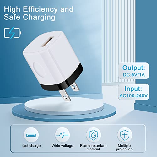 USB Wall Adapter,Charger Cube,5Pack 1A Travel Single Port Wall Charger Plug - color: Black,White,Green,Purple,Blue