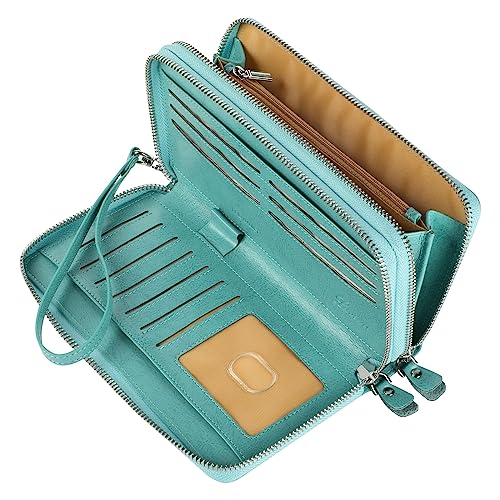 Small Compact Women Wallet RFID Blocking Genuine Leather Bifold Purse with ID Windows - color: 2-waxed Tiffany Blue, size: One Size