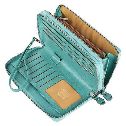 Small Compact Women Wallet RFID Blocking Genuine Leather Bifold Purse with ID Windows - color: 2-waxed Tiffany Blue, size: One Size