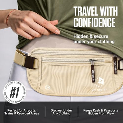 VENTURE 4TH Travel Money Belt, RFID Blocking Passport Holder - Beige - color: Beige
