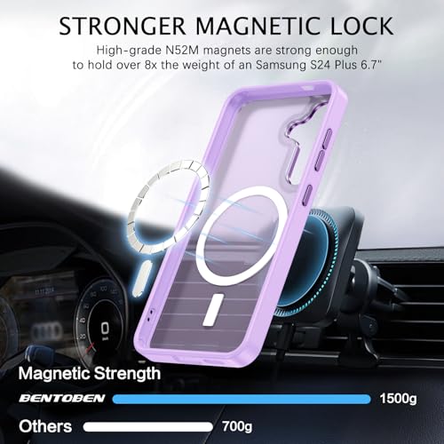 BENTOBEN Magnetic for Samsung Galaxy S24 Plus Case [Compatible with Magsafe] Translucent Matte Slim Thin Shockproof Anti-Yellow Women Men Protective Phone Cover for Galaxy S24 Plus 6.7", Light Purple - color: Light Purple