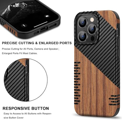 TENDLIN Magnetic Case Compatible with iPhone 14 Pro Case Wood Grain with Carbon Fiber Texture Design Leather Hybrid Slim Cover (Compatible with MagSafe) Twill - color: Magnetic Twill, size: iPhone 14 Pro