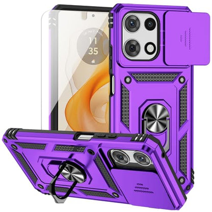 for Motorola Moto G 2025 / Moto G 2026 / Moto G Play 2026 Case, with Slide Camera Cover HD Screen Protector Ring Holder Kickstand Military Grade Protection Drop Tested Protective Phone Case (Purple) - color: Purple with camera cover Military-Grade 2nd gen