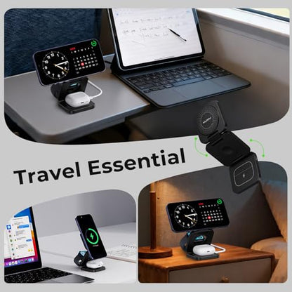 KU XIU X55 Turbo Qi2.2 25W Fast 3-in-1 Charging Station for Apple Device - color: Black-B