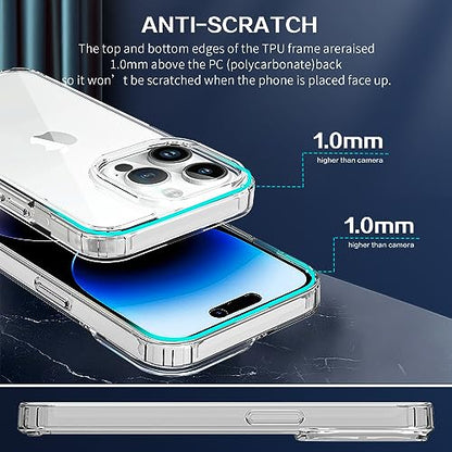 iPhone 15 Pro Case, [Not Yellowing] Shockproof TPU+PC Phone Bumper Cover Anti-ScratchClear Back Case for iPhone 15 Pro