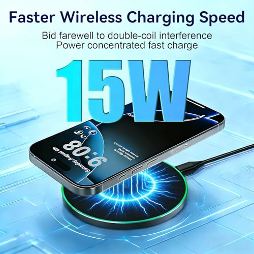 15W Qi-Certified Wireless Charging Pad, Fast Charger for iPhone & Samsung, Case-Friendly