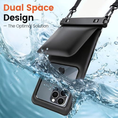Floating Waterproof Phone Pouch, 2 Pack Up to 8.5", IPX8 | Double Space, Touchscreen, Waterproof Phone Case Dry Bags for iPhone 17 16 15 Pro Max, Beach Cruise Essentials 2026 - color: Black+Black