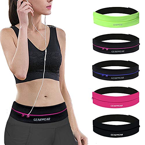 Running Belt | Runner Fanny Pack for Women and Men | Adjustble Waist Band Pack for Storage Phone - color: Pink Zipper Black/27"-43"