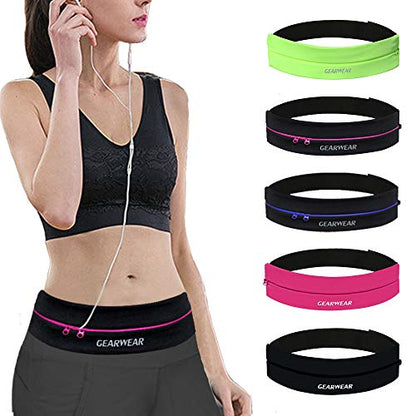 Running Belt | Runner Fanny Pack for Women and Men | Adjustble Waist Band Pack for Storage Phone - color: Pink Zipper Black/27"-43"