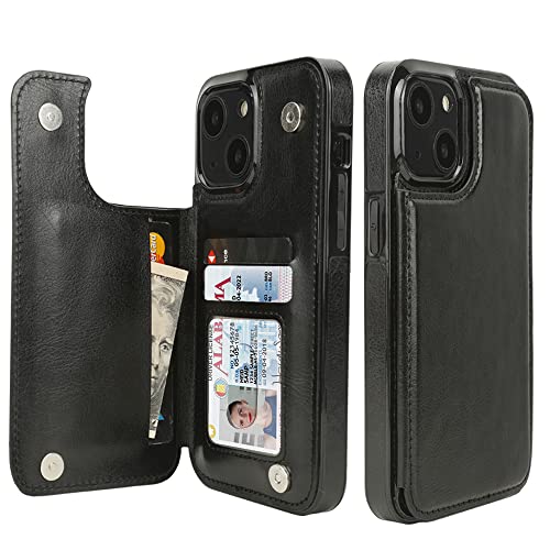 uCOLOR for iPhone 13/14 Wallet Case with Card Holder Black | PU Leather RFID Blocking for Women Men Magnetic Clasp Kickstand - color: Black