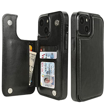 uCOLOR for iPhone 13/14 Wallet Case with Card Holder Black | PU Leather RFID Blocking for Women Men Magnetic Clasp Kickstand - color: Black