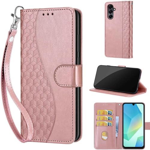 Wallet Case for Samsung Galaxy A16 5G, Rose Gold | Women Flip Folio Cover, Embossed PU Leather, Stand, Credit Card Holders Slots, Wrist Strap - color: 4