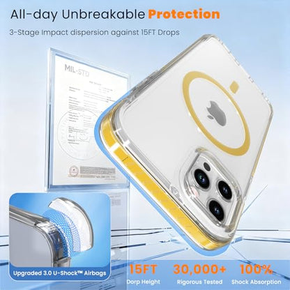 DEERLAMN Magnetic Clear Case for iPhone 12/iPhone 12 Pro 6.1-Inch, [Compatible with Magsafe][Anti-Yellowing] Transparent Slim Shockproof Protective Phone Cover, Yellow - color: Yellow, size: iPhone 12/12 Pro-6.1 Inch