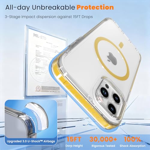 DEERLAMN Magnetic Clear Case for iPhone 12/iPhone 12 Pro 6.1-Inch, [Compatible with Magsafe][Anti-Yellowing] Transparent Slim Shockproof Protective Phone Cover, Yellow - color: Yellow, size: iPhone 12/12 Pro-6.1 Inch