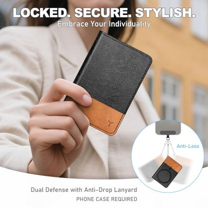 TUCCH Magnetic Card Wallet, 6 Card Holders, Textured Black & Light Brown | RFID Blocking, Compatible with Magsafe, for iPhone 17/17e/16/15/14/13/12 Pro/Pro Max/Plus, Clear ID Window, PU Leather - color: Textured Black & Light Brown