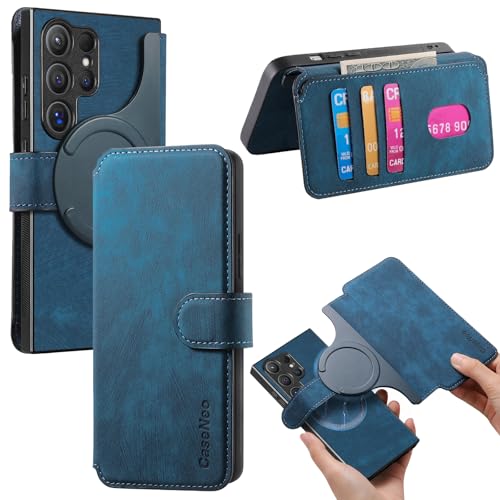 2 in 1 Detachable Wallet Case for Samsung Galaxy S22 Ultra CMG Blue | PU Leather Magnetic Flip Folio Case with RFID Blocking Card Holder, Credit Card Slots Kickstand, Shockproof Protective Cover - color: Blue, size: Samsung Galaxy S22 Ultra