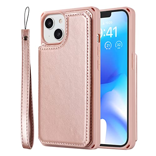 Cavor for iPhone 14 Wallet Case with Card Holder for Women, Rose Gold - color: C-Rose gold