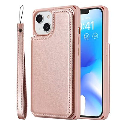 Cavor for iPhone 14 Wallet Case with Card Holder for Women, Rose Gold - color: C-Rose gold
