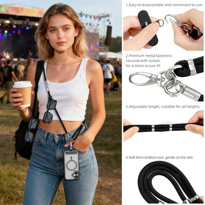 Phone Lanyard, 3 Ways to Wear: Crossbody, Neck and Wrist Strap - color: Black