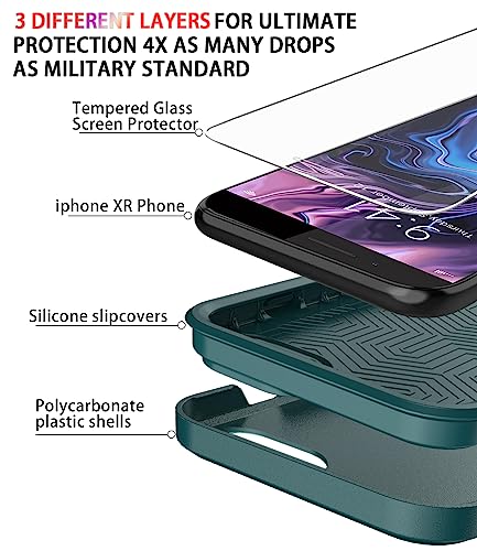 Diverbox for iPhone 8 Plus Case iPhone 7 Plus Case [Tempered Glass Screen Protector] [Shockproof] [Dropproof] Heavy Duty Protection Phone Case Cover for Apple iPhone 8 Plus & 7 Plus (Midnight Green) - color: DarkGreen-2in1