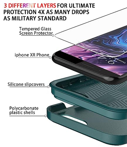 Diverbox for iPhone 8 Plus Case iPhone 7 Plus Case [Tempered Glass Screen Protector] [Shockproof] [Dropproof] Heavy Duty Protection Phone Case Cover for Apple iPhone 8 Plus & 7 Plus (Midnight Green) - color: DarkGreen-2in1