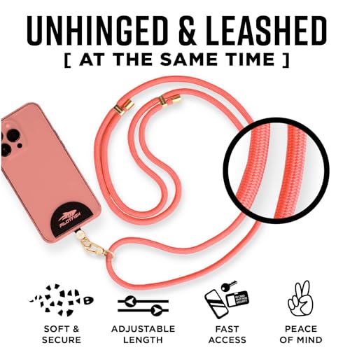 Pilotfish Team Phone Lanyard Strap – Universal Neck & Crossbody Cell Phone Holder, Anti‑Drop, Adjustable for iPhone & Android - color: Gold Buckle/Pink