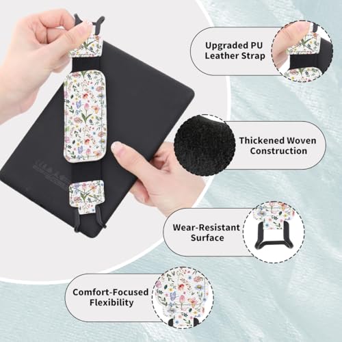 Secure Hand Strap for 6-7.5" Kindle and Tablets, Versatile Lightweight Faux Leather E-Book Grip Holder, Heavy-Duty E-Book Accessories for Reading Lover Gift (Butterfly Flowers) - color: Butterfly Flowers