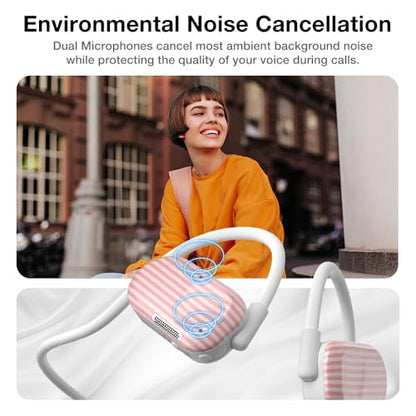 Purity Air Open Ear Headphones - True Air Conduction Wireless Bluetooth Open Ear Earbuds with Dual Mic for iPhone/Android - Secured Long Wearing Comfort, Sports Sweat Resistant (Pink Stripes) - color: Pink Stripes