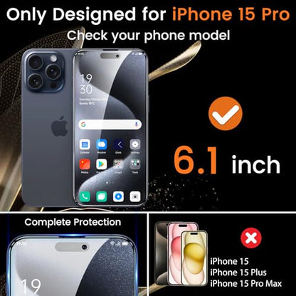 Lesakit 4+4 Pack Privacy Screen Protector for iPhone 15 Pro 6.1-Inch with 4 Pack Camera Lens Protector, Anti Spy Tempered Glass Film 9H Hardness Case Friendly - size: iPhone 15 Pro