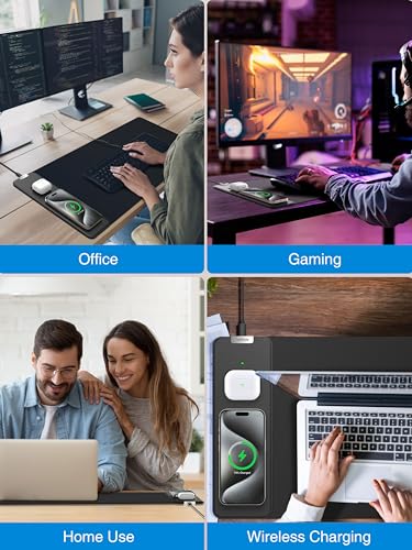 Mouse Pad with 15W Wireless Charging, 31.5"x11.81" XL Large Desk Mat - color: Black-31.5"x11.8"