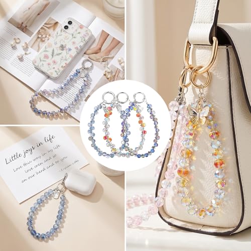 4 Pcs Beaded Phone Charm Wrist Strap, Crystal Sparkling Phone Wrist Strap With Tether Tab Detachable Cellphone Wristlet Keychain Lanyard For Women Droplet Cellphone Case Chain Purse Bag Charms