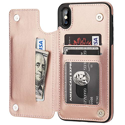 ONETOP for iPhone Xs Max Wallet Case with Credit Card Holder,Rosegold | Kickstand,ID/Cash Holder,Case Wallet with Card Slots,Double Magnetic Clasp,Durable PU Leather Shockproof Cover for Women Men - color: iPhone Xs Max 6.5" Rose Gold