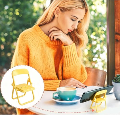 5 Pieces Foldable Mini Chair Phone Stand, Desk Holder for Phones, Yellow