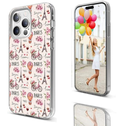 for iPhone 14 Pro Max Case for Women Girl, Full Protective Shockproof Slim Soft TPU Clear Phone Cover Cases Design for iPhone 14 ProMax,Pink Flower Bicycle France Paris Eiffel Tower Balloon - color: France Paris Eiffel Tower Balloon