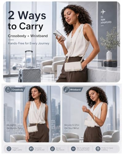 for iPhone 17 Pro 2-in-1 Magnetic Crossbody Wallet Case + Wrist Strap | Wireless Charging After Wallet Removal, Detachable Crossbody/Wrist Straps, Landscape Stand, Card Holder and Zipper Pocket - color: Cream apricot, size: iPhone 17 Pro Max